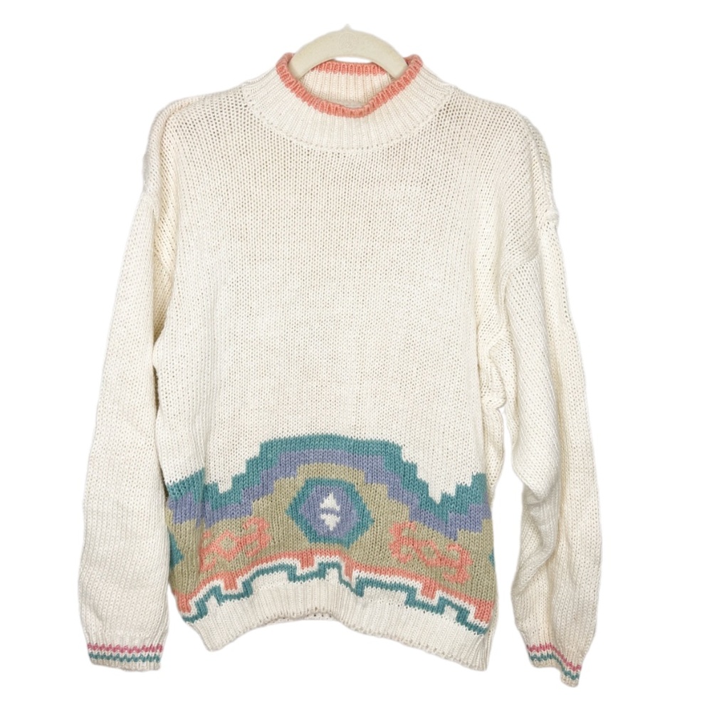 Vintage Aztec 90s Colorful Cotton Knit Sweater Large